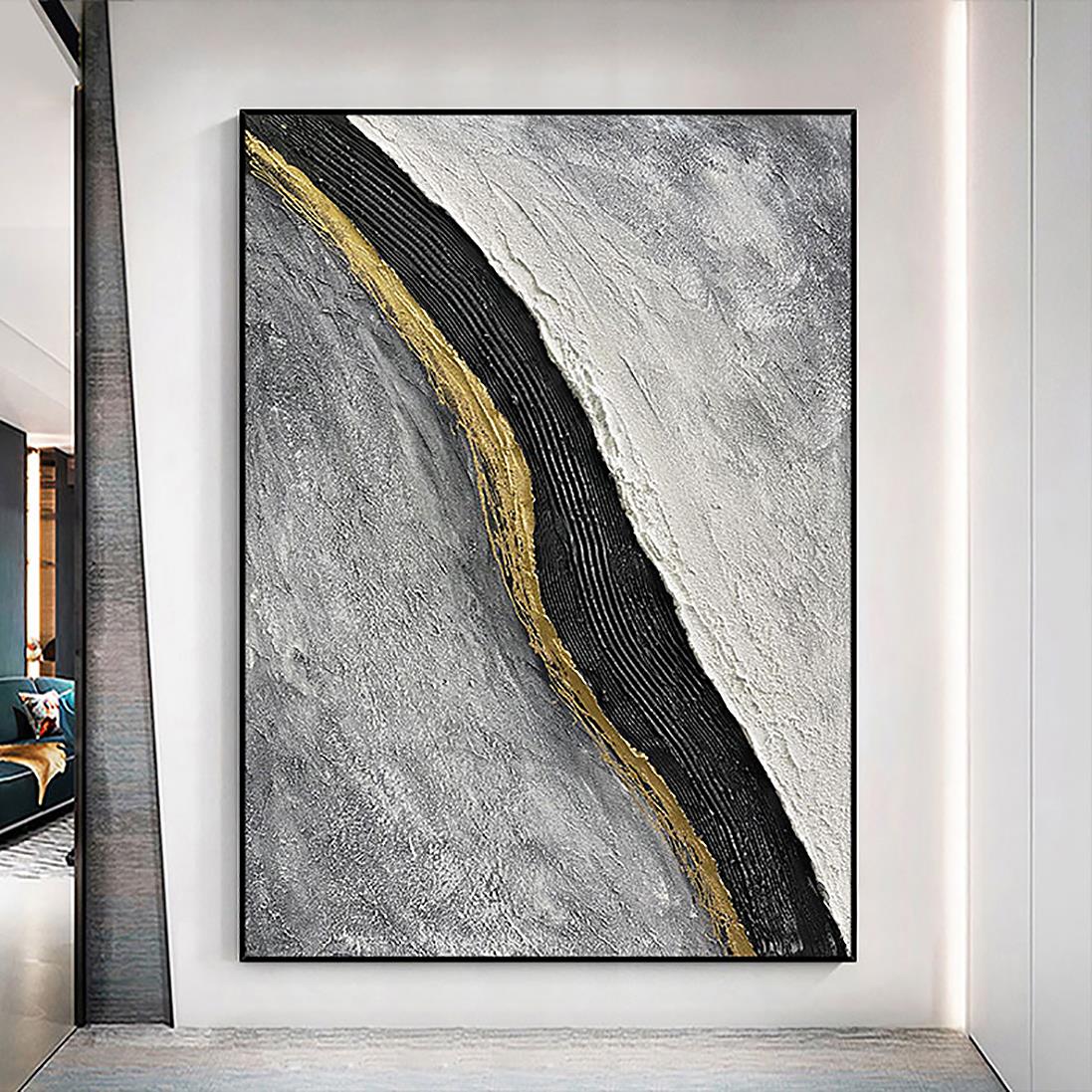 黒と白の抽象的な 07 ウォール アート ミニマリズム油絵
